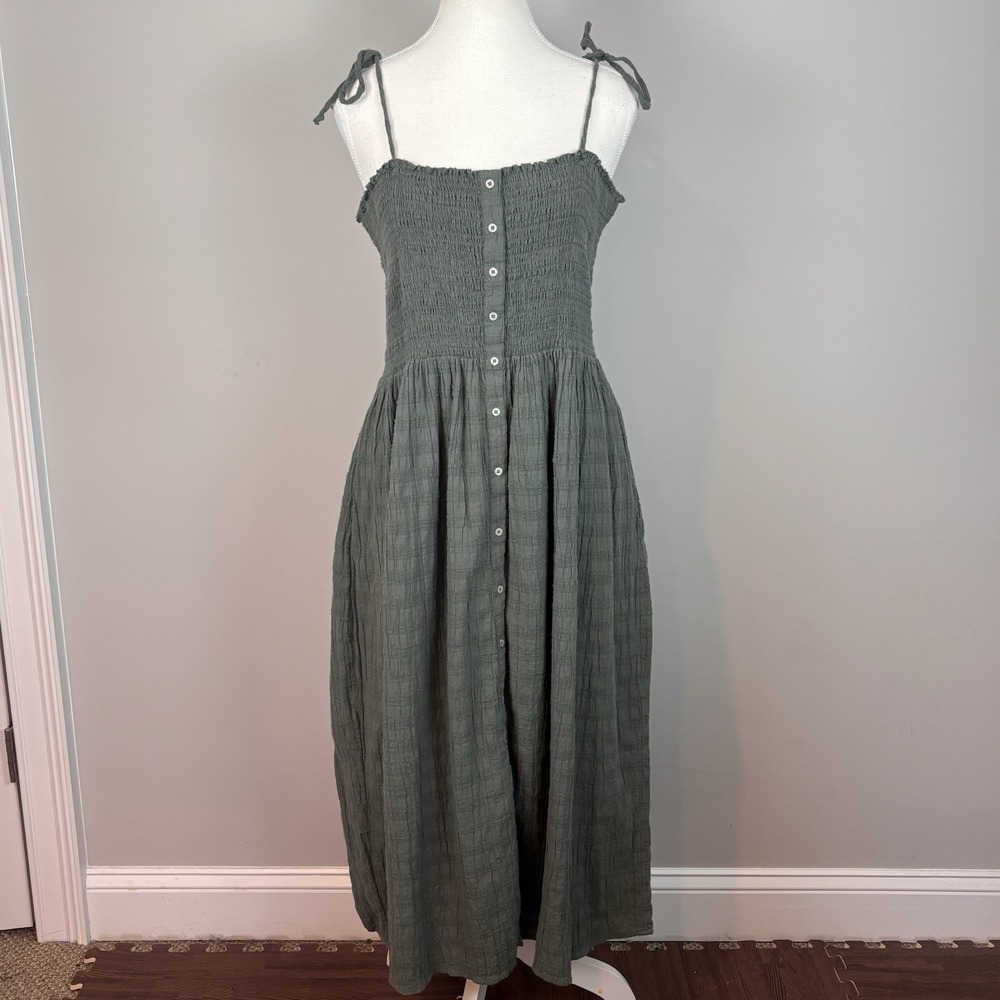 aerie Olive Green Midi Dress with Button Front